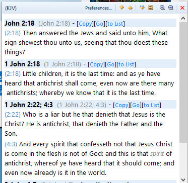 A sample screen capture of how to see verse references using theWord