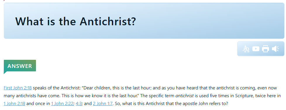 Sample search result on the Antichrist