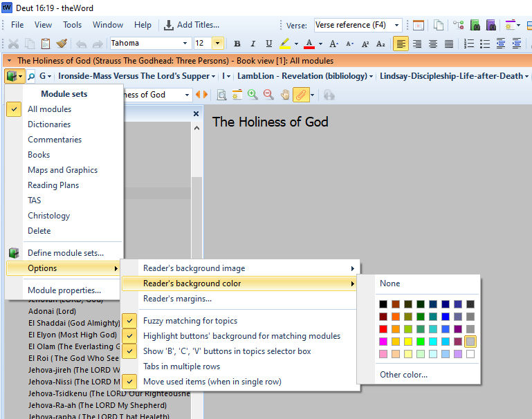 theWord background reader color